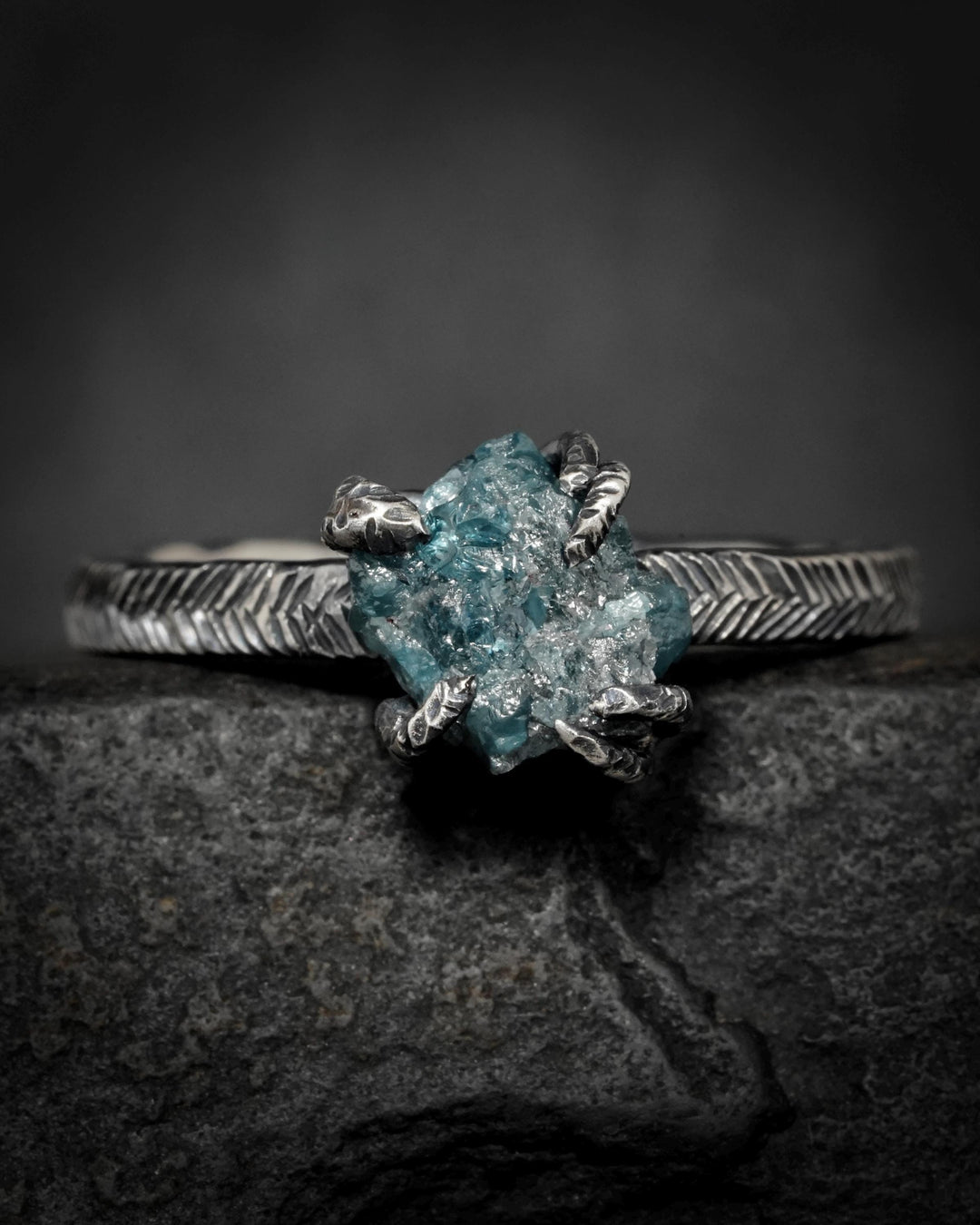 Raw Blue Diamond Ring