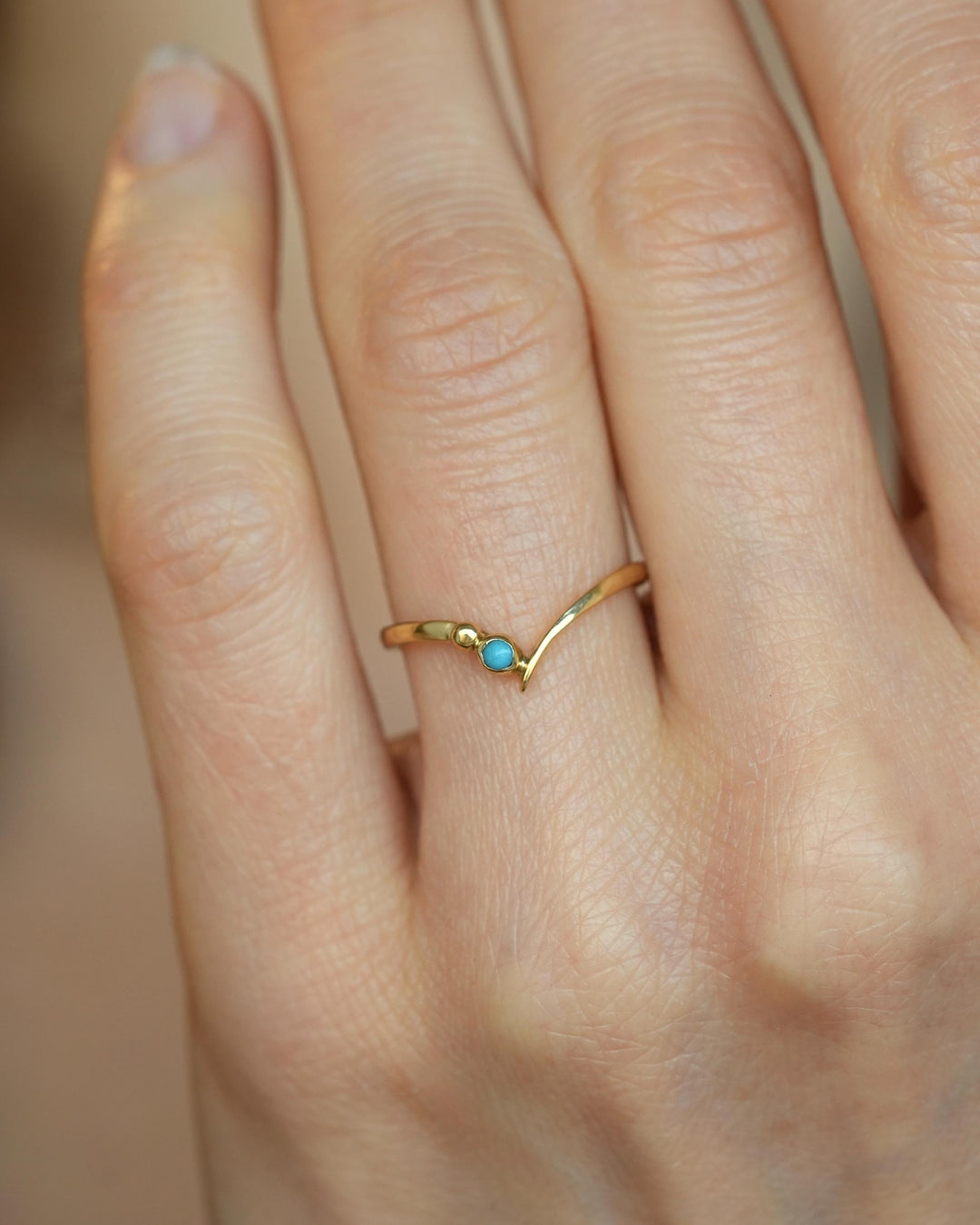 Gold Genuine Turquoise Wave Ring