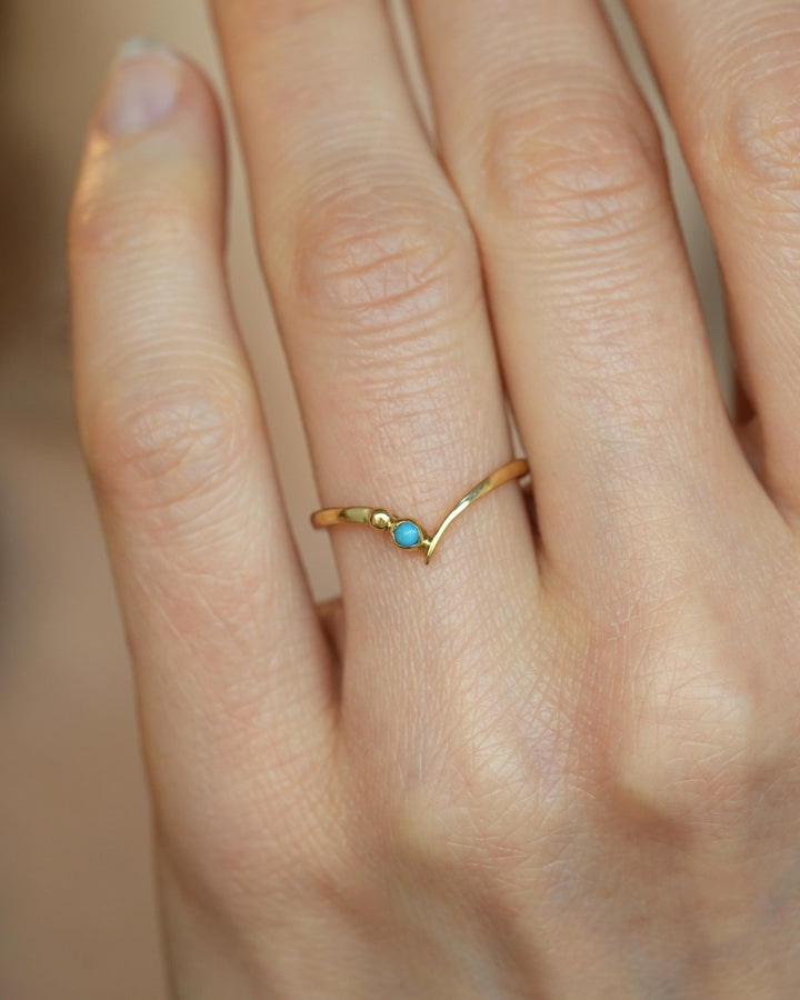 Gold Genuine Turquoise Wave Ring