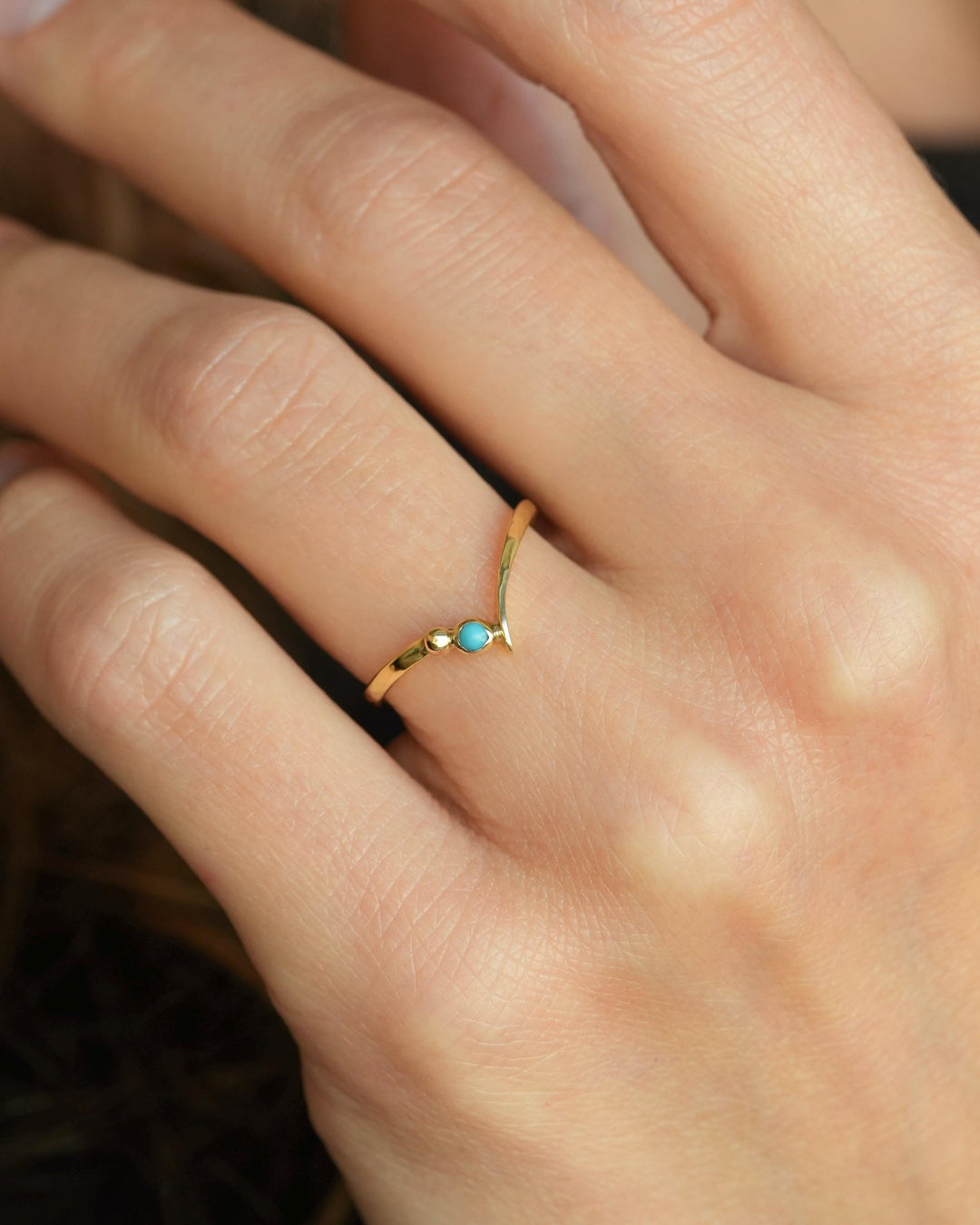 Gold Genuine Turquoise Wave Ring