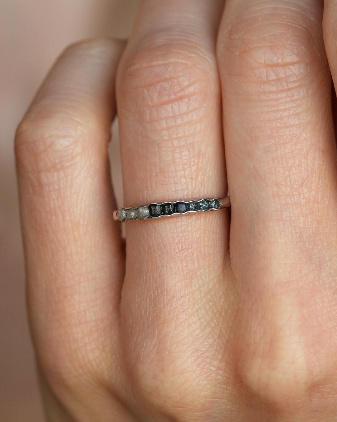 Blue, Black and White Sterling Silver Diamond Band Ring