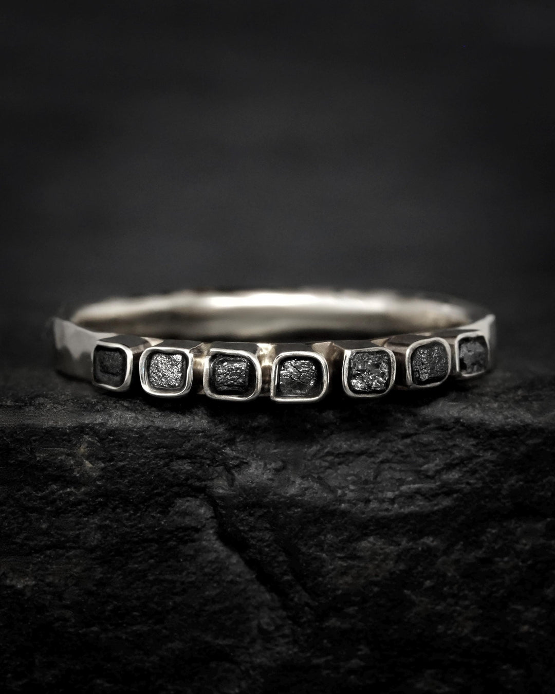 Raw Black Cube Diamond Ring