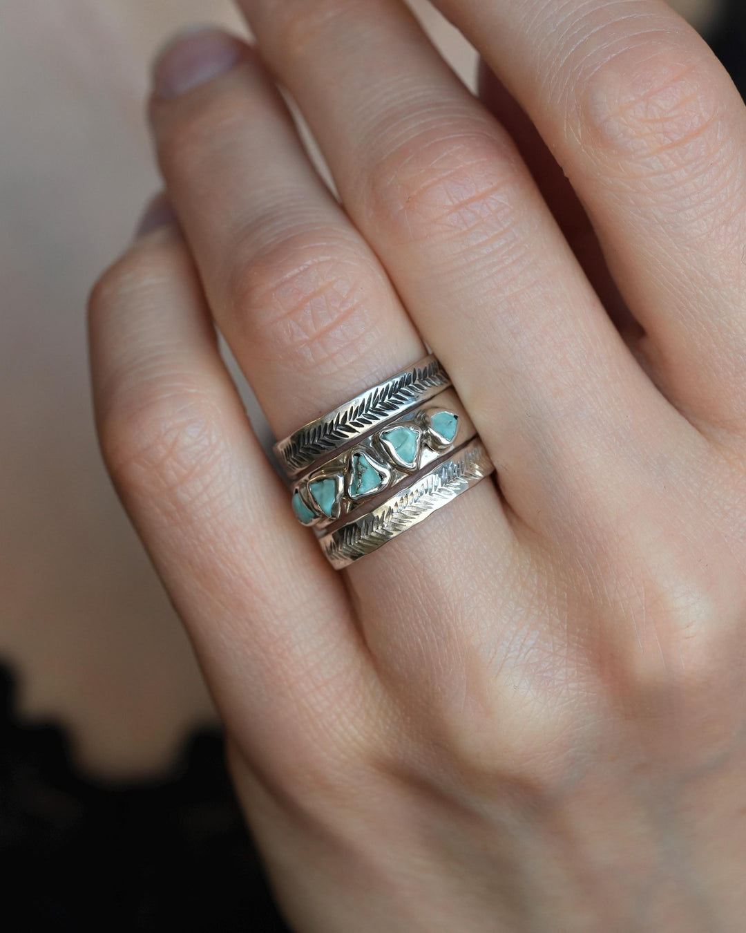 Silver Rustic Turquoise Band Ring