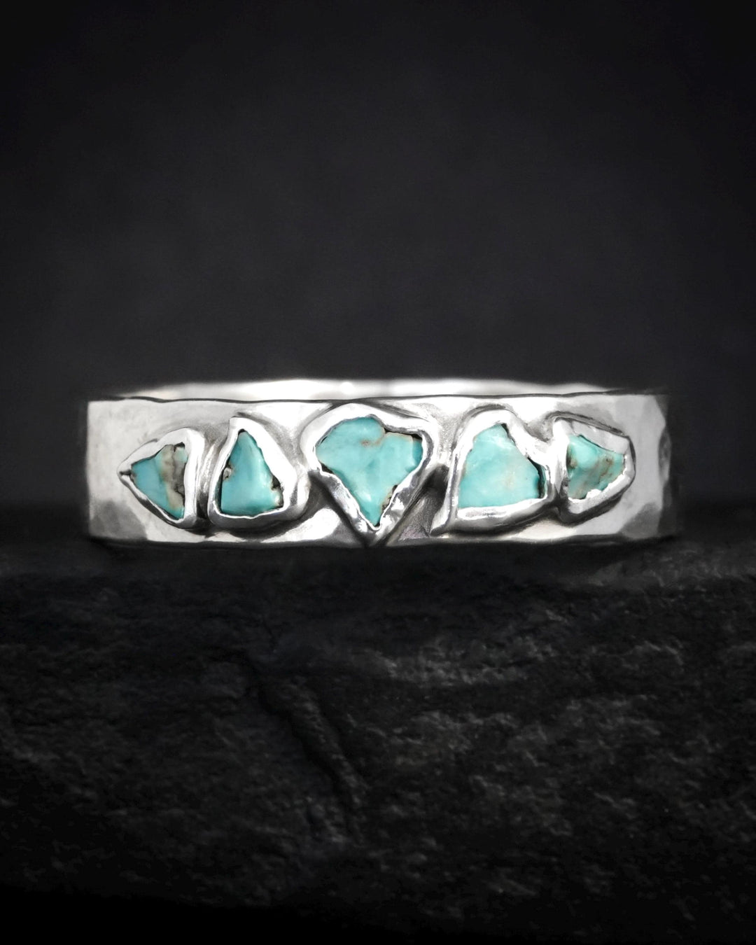 Silver Rustic Turquoise Band Ring