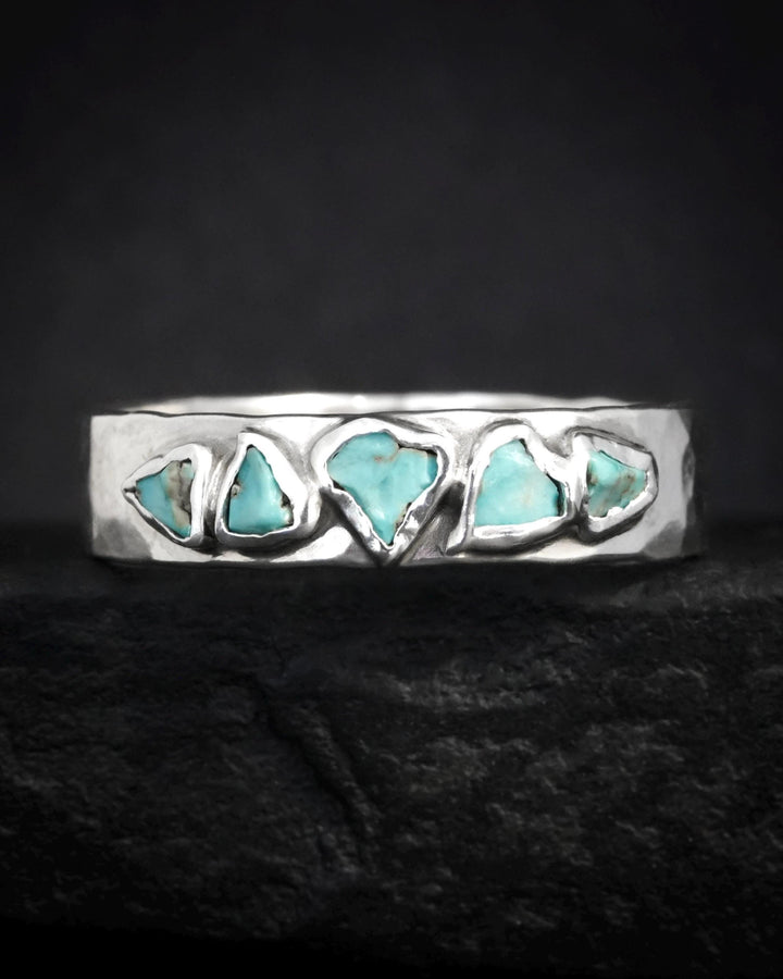 Silver Rustic Turquoise Band Ring