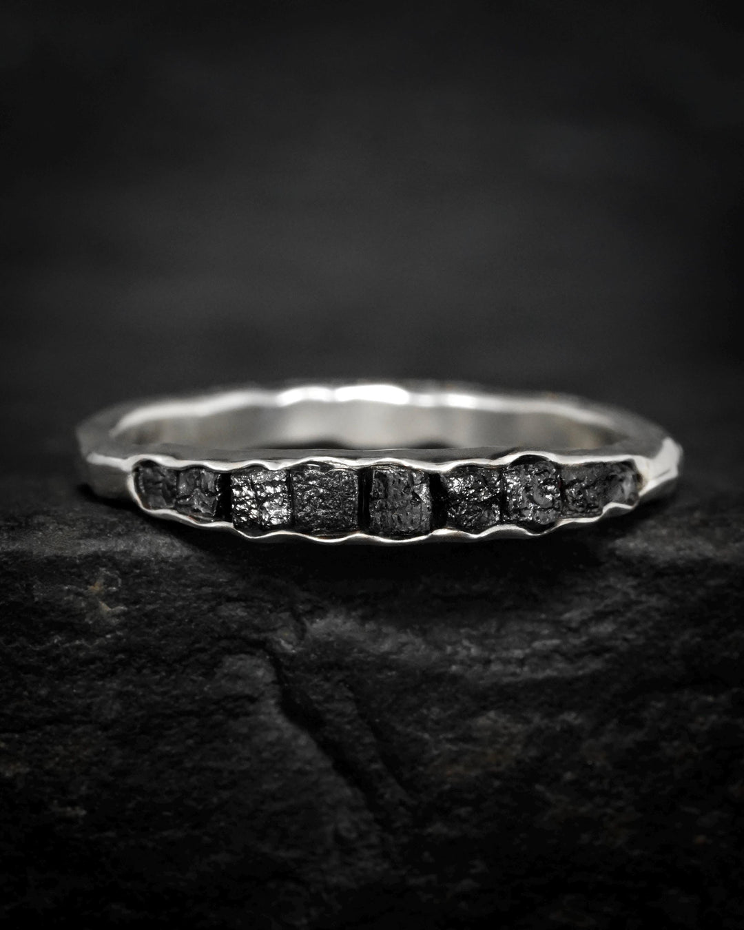 Raw Black Diamond Wedding Band