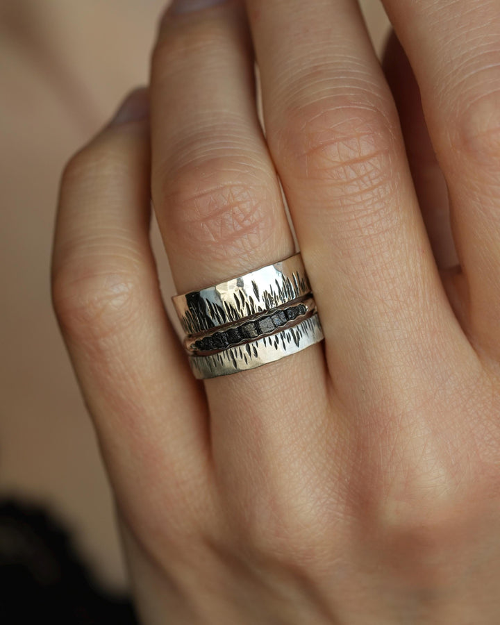 Raw Black Diamond Wedding Band