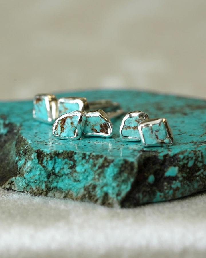Minimalist Raw Turquoise Gold Studs