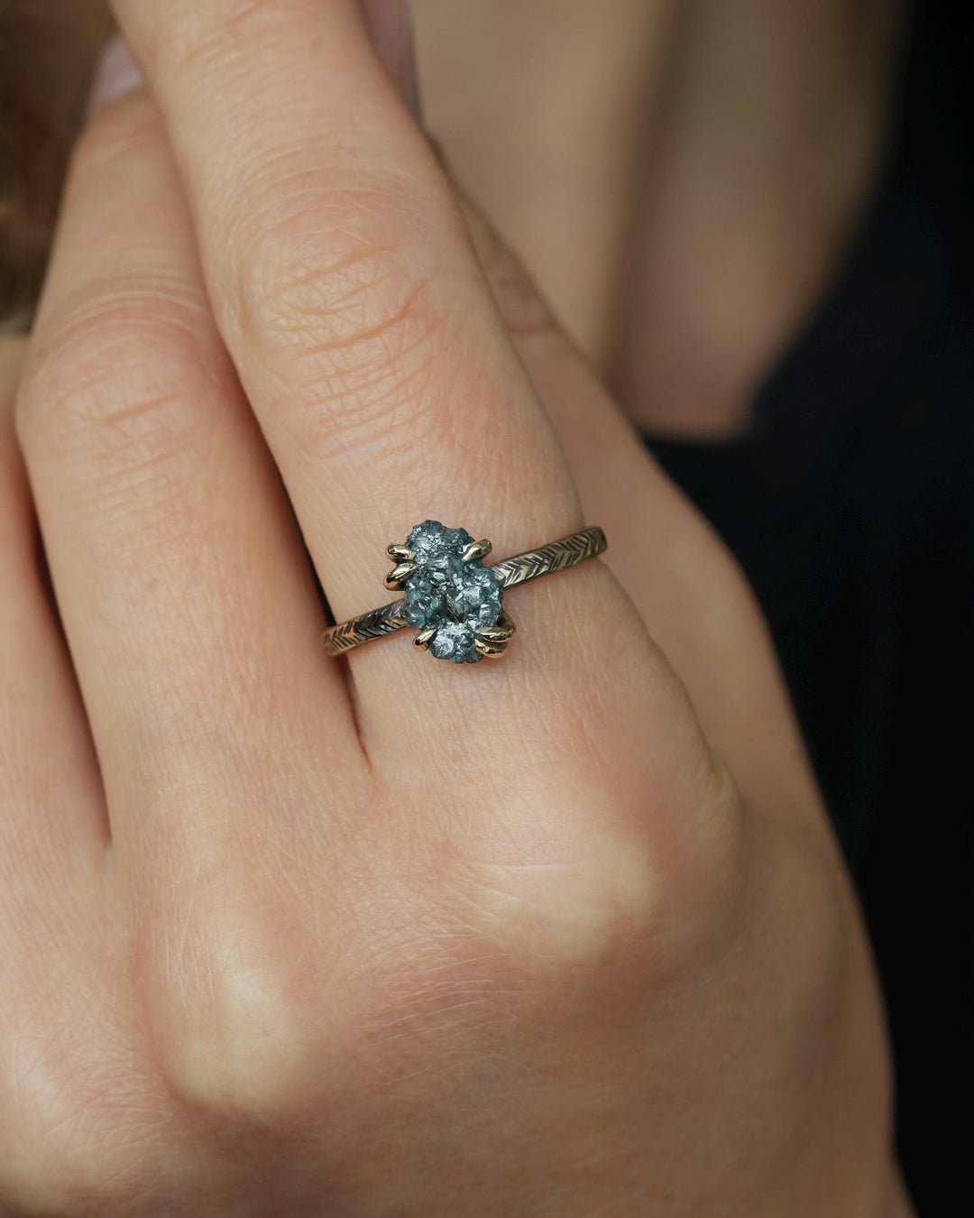 Rustic Raw Blue Diamond Ring