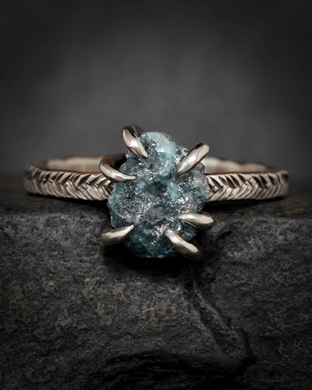 Rustic Raw Blue Diamond Ring