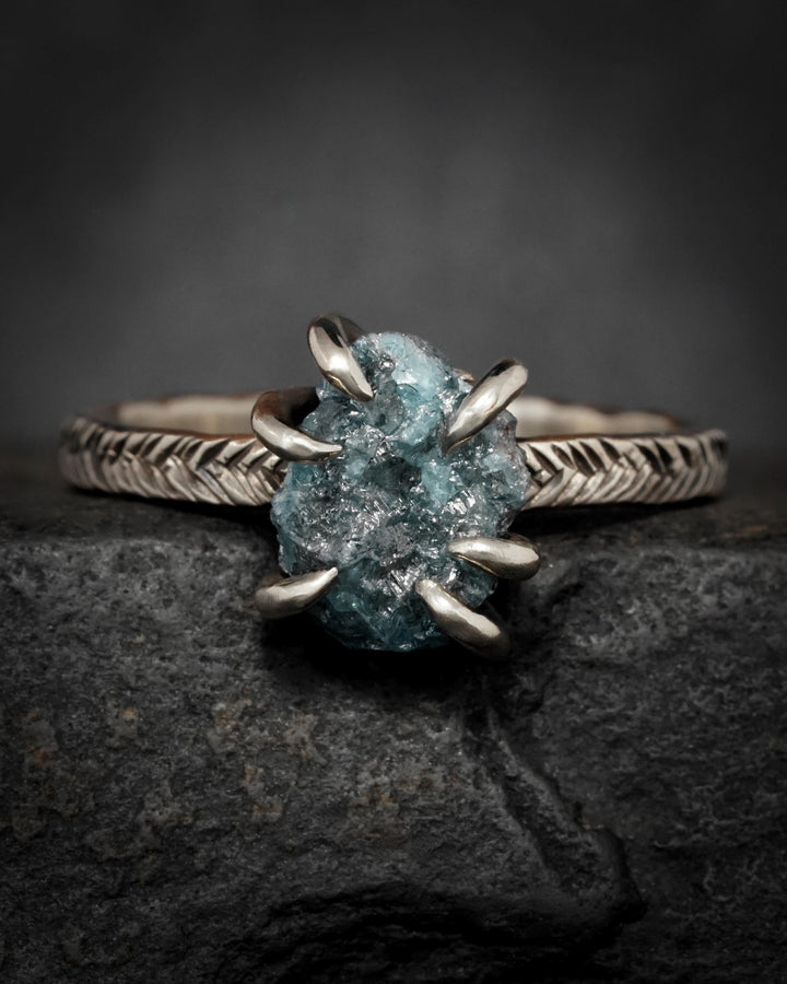 Rustic Raw Blue Diamond Ring