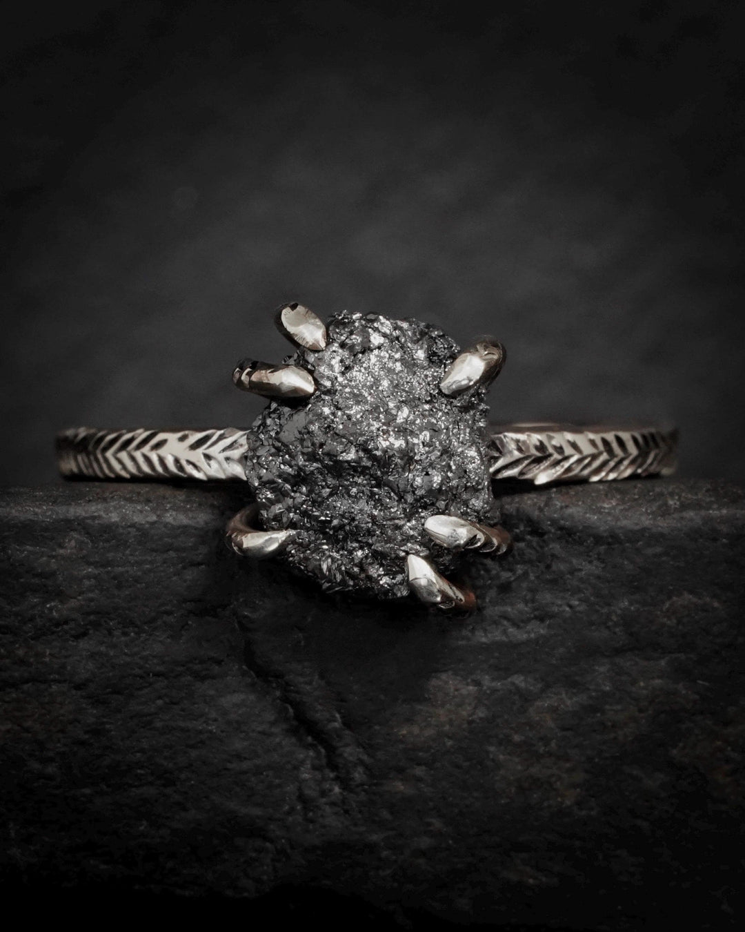 Rustic Raw Black Diamond Ring
