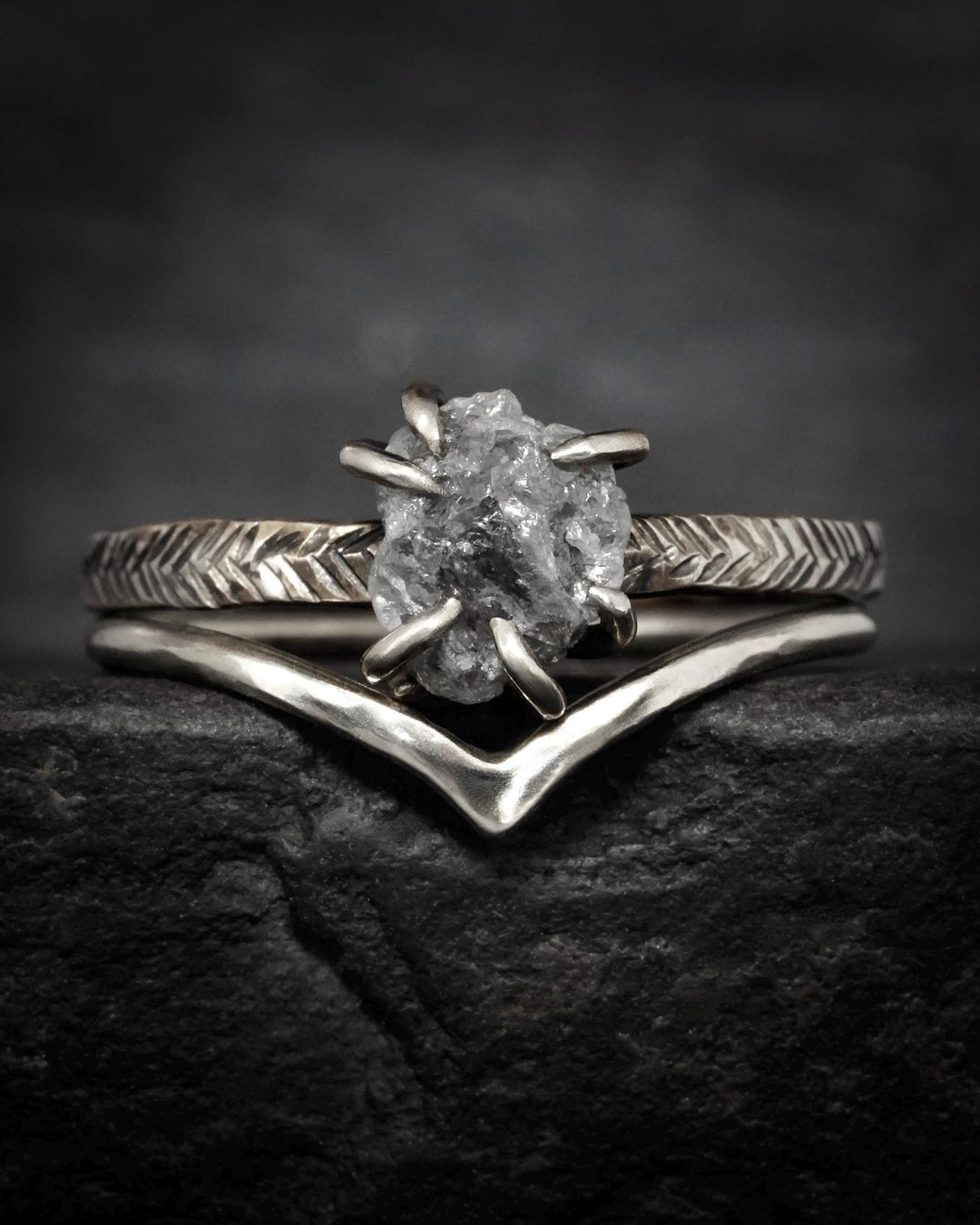 Raw Gray Diamond Engagement Ring