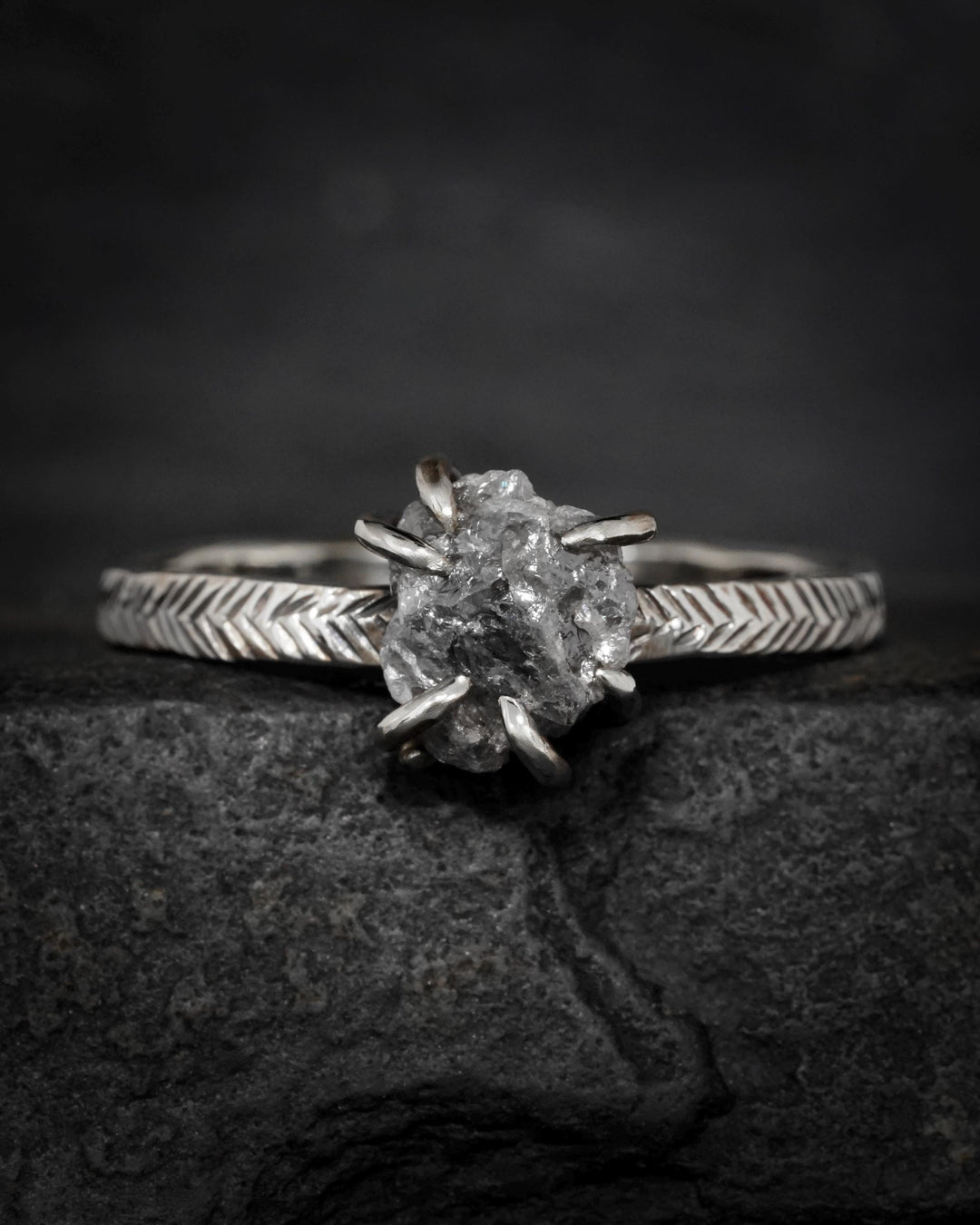 Raw Gray Diamond Engagement Ring