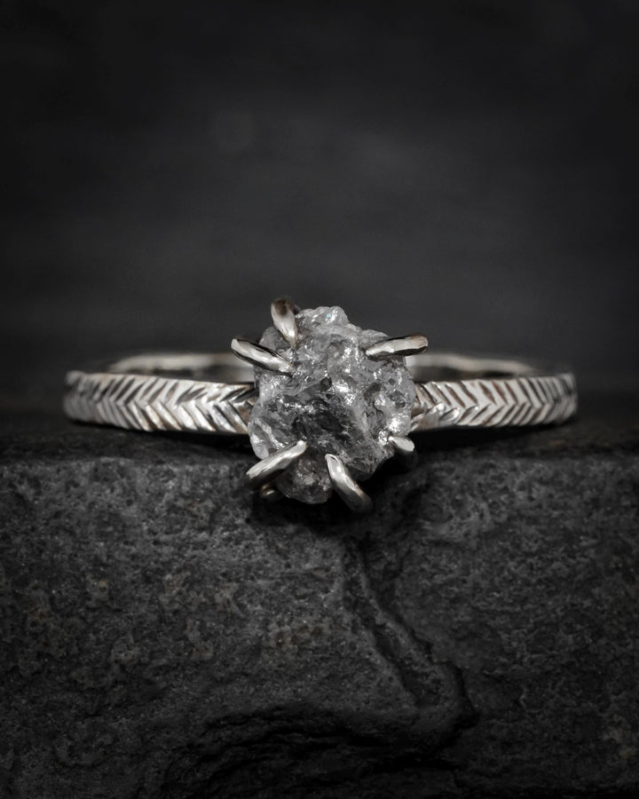 Raw Gray Diamond Engagement Ring