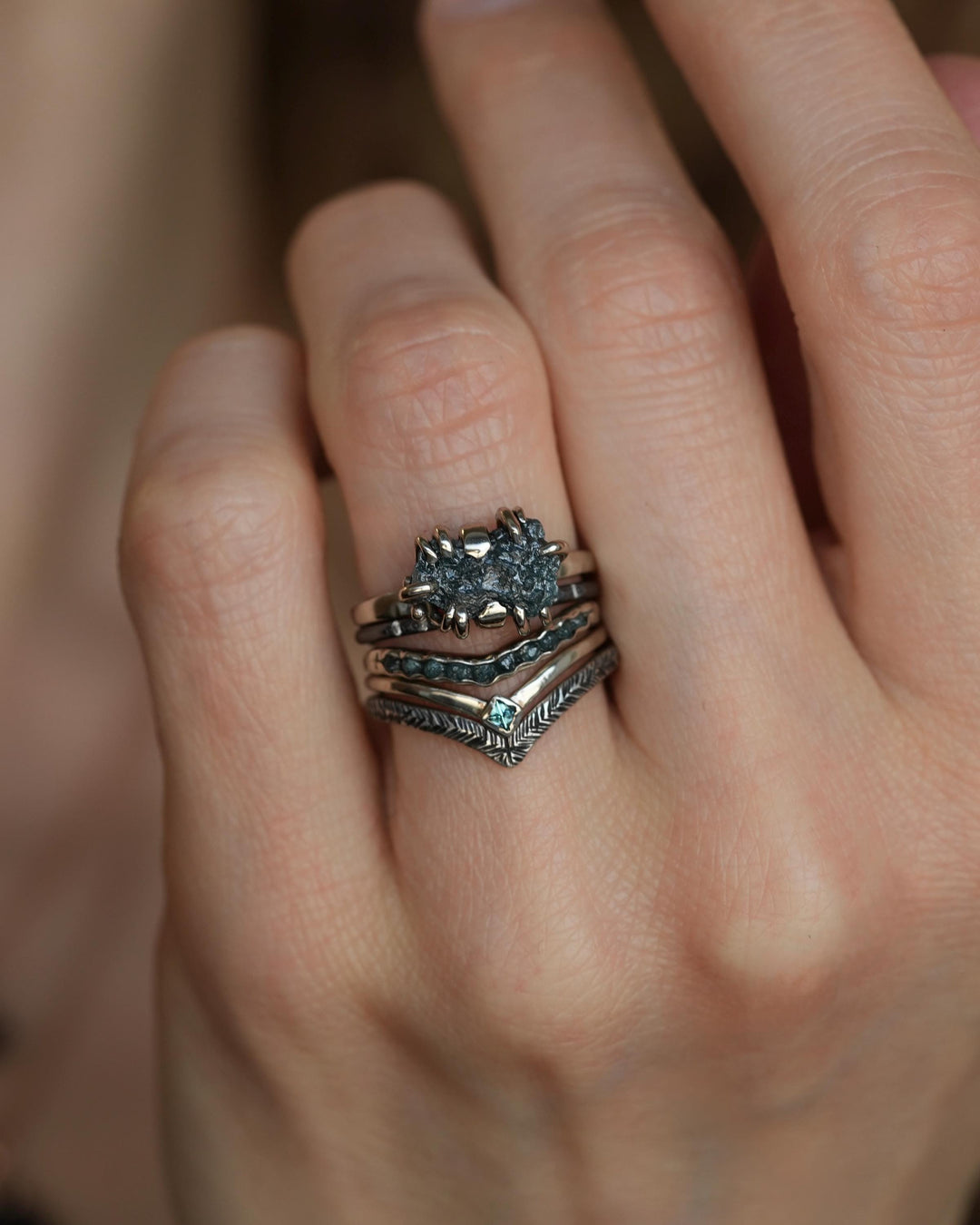 Raw Blue Diamond Crystal Ring