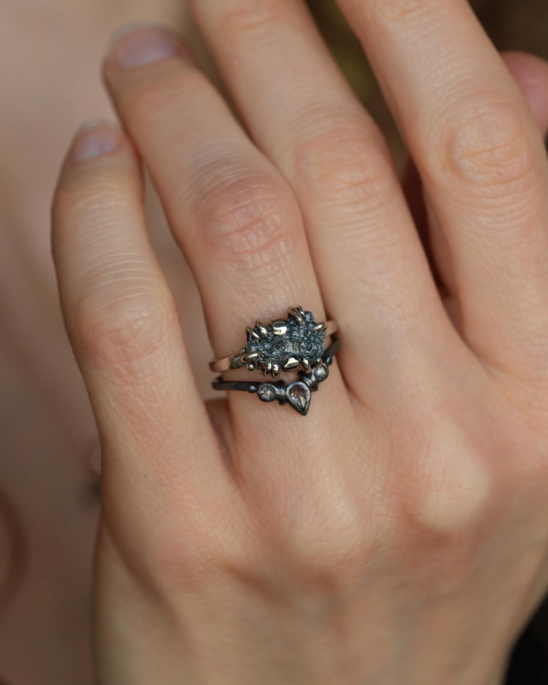 Raw Blue Diamond Crystal Ring