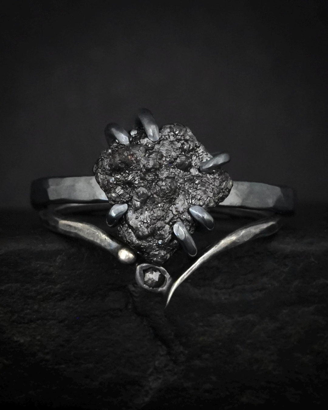 Black Silver Raw Diamond Ring