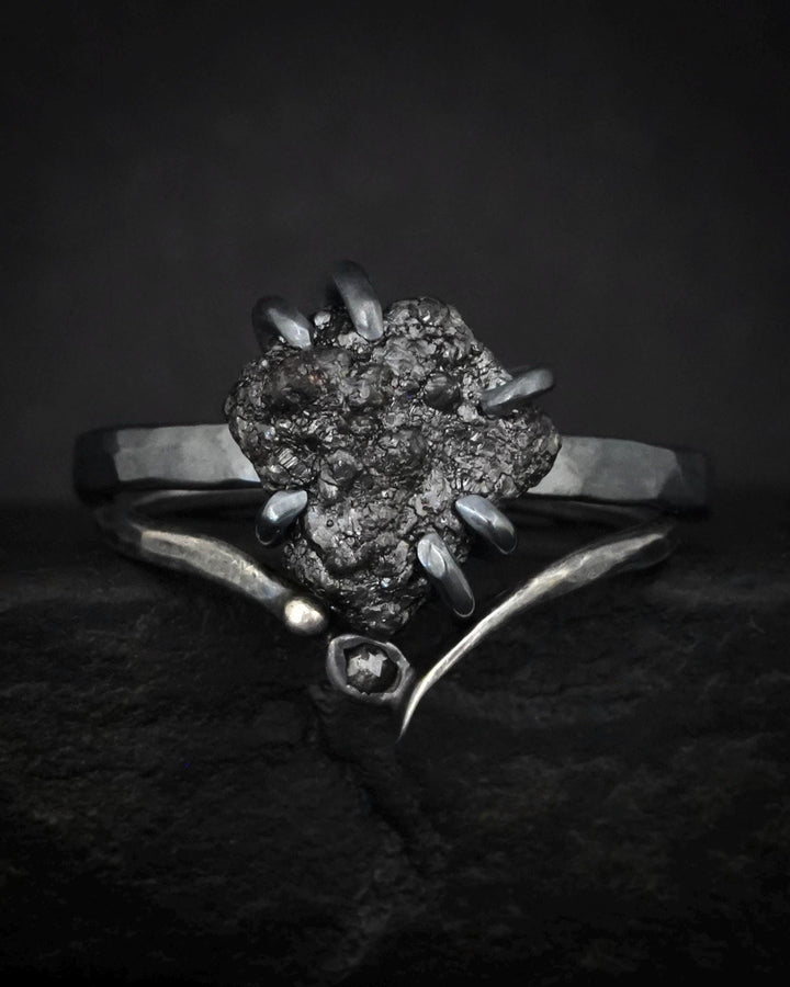 Black Silver Raw Diamond Ring