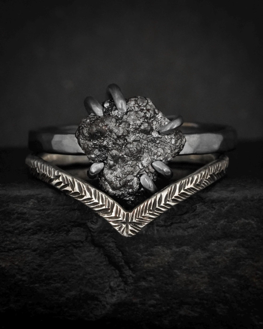 Black Silver Raw Diamond Ring