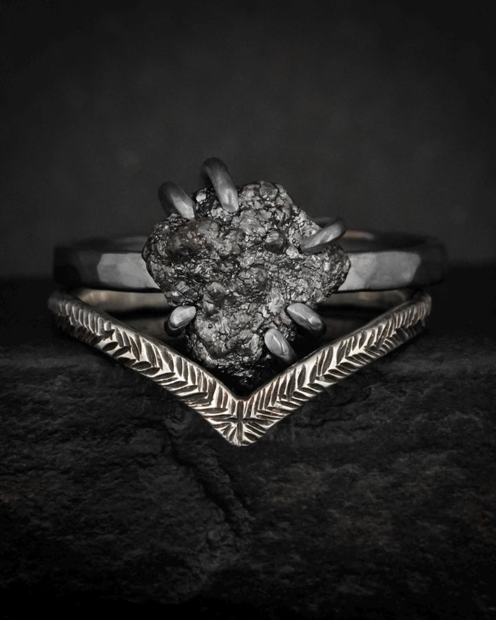 Black Silver Raw Diamond Ring