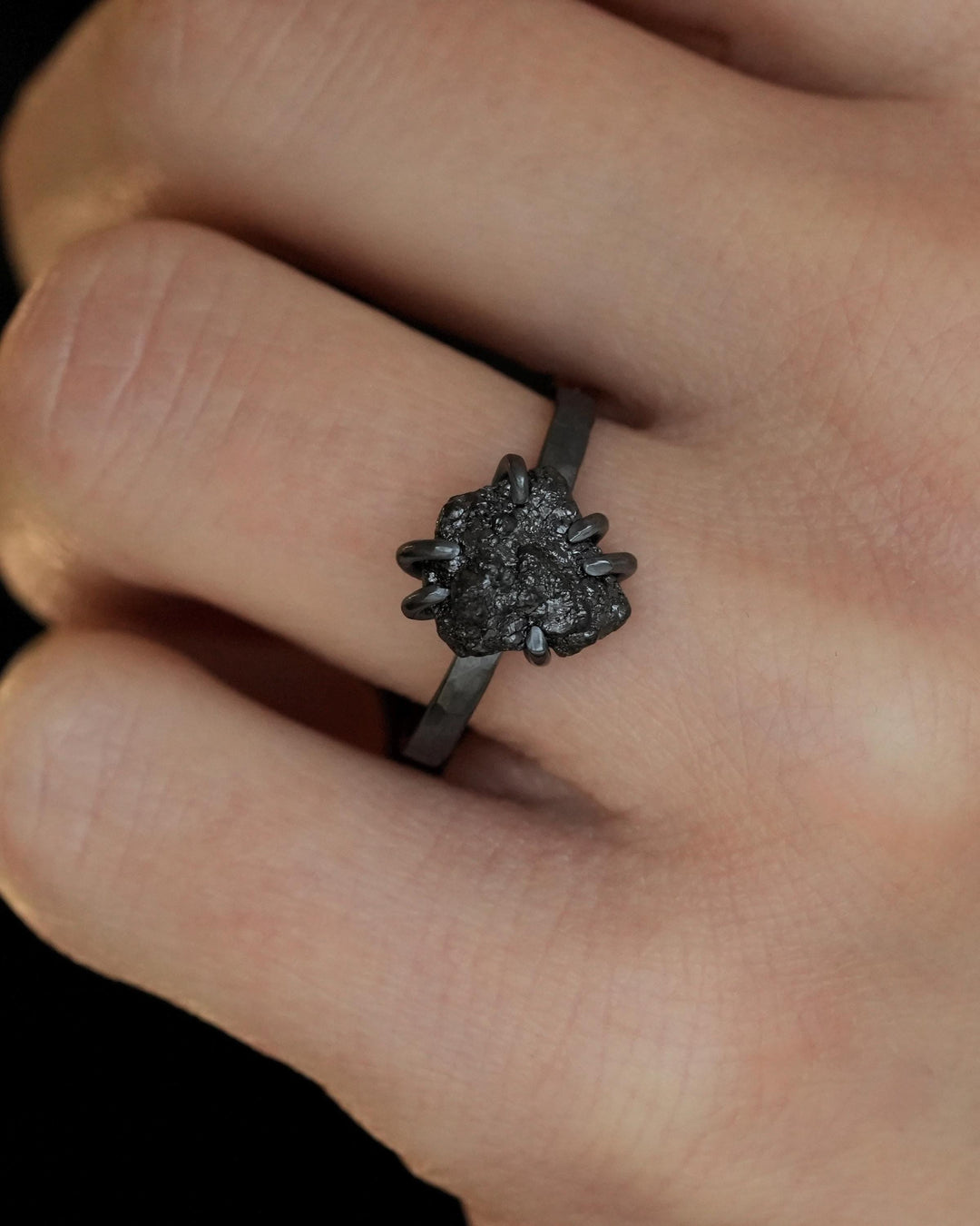 Black Silver Raw Diamond Ring