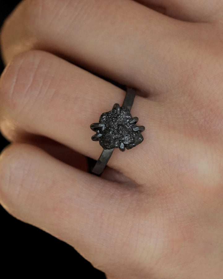 Black Silver Raw Diamond Ring