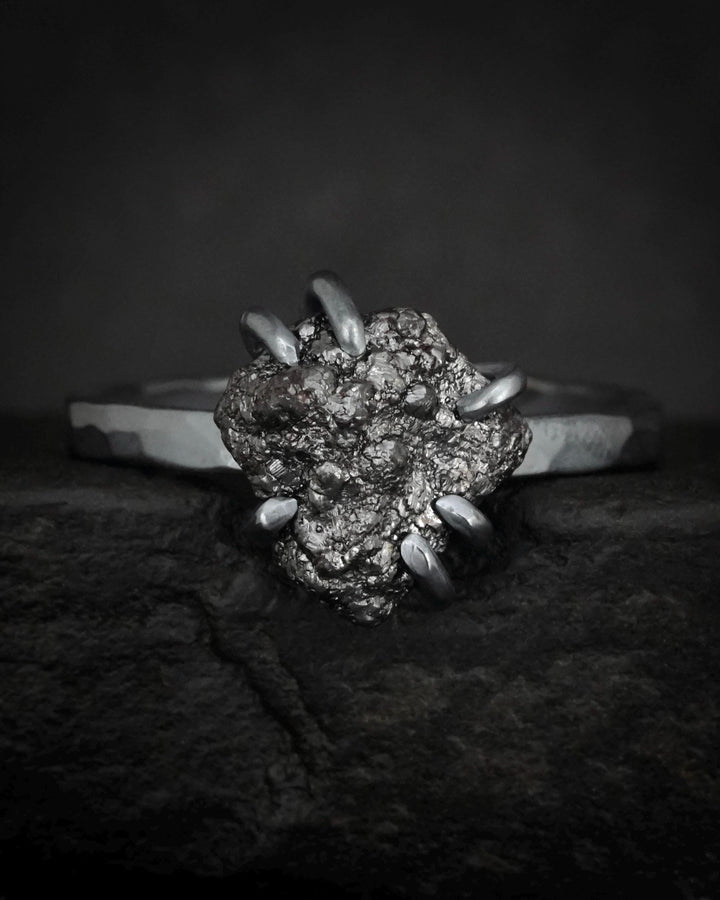 Black Silver Raw Diamond Ring