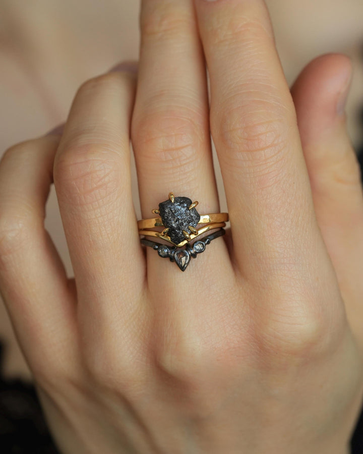 Black Silver Raw Diamond Ring