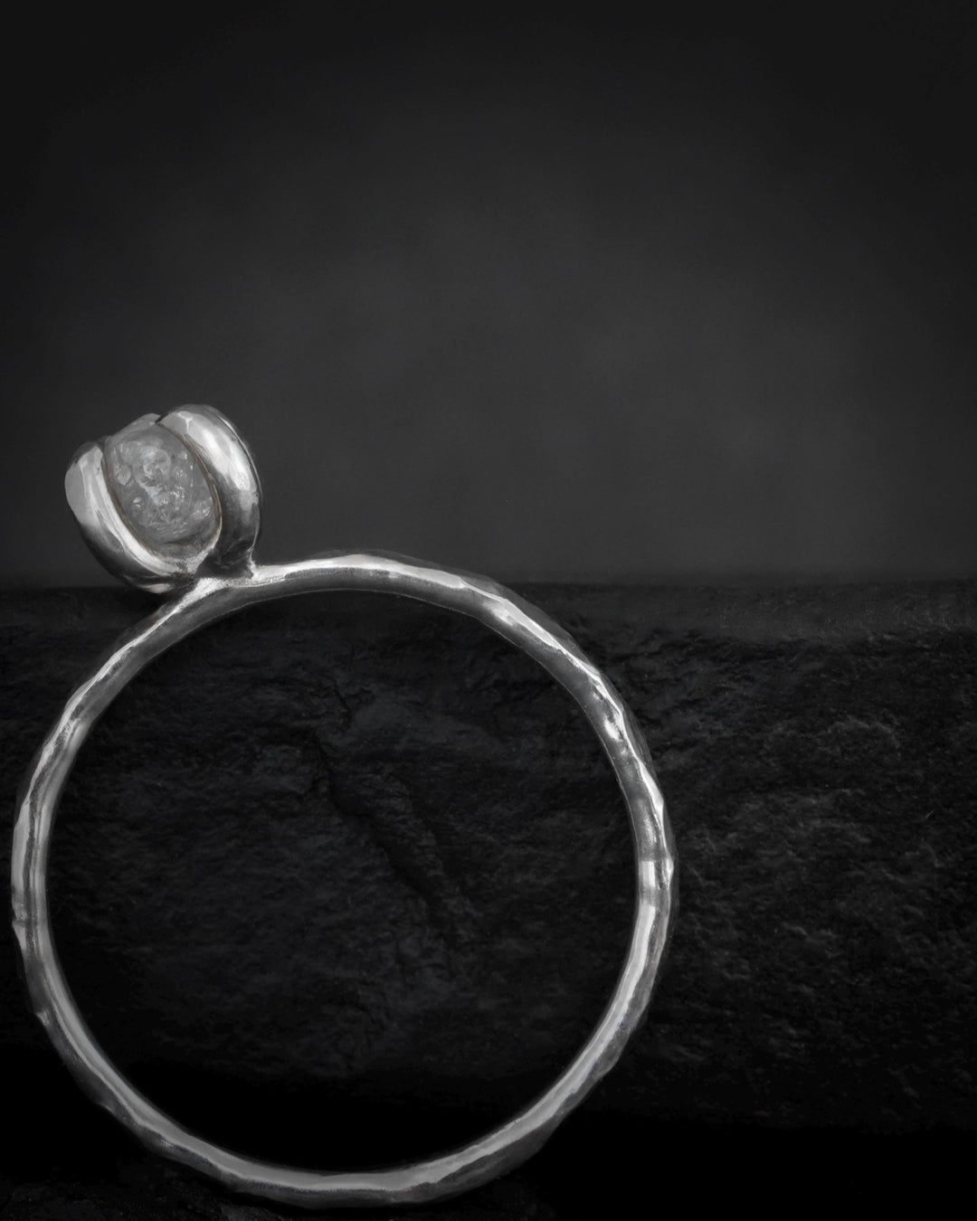 Round Raw Diamond Engagement Ring