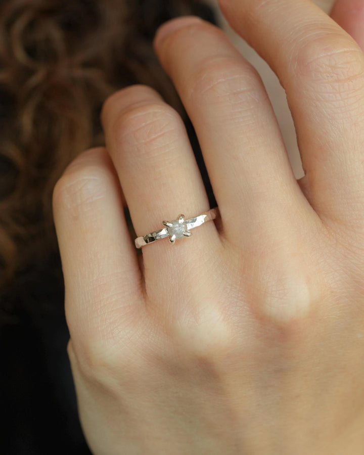 Round Raw Diamond Engagement Ring