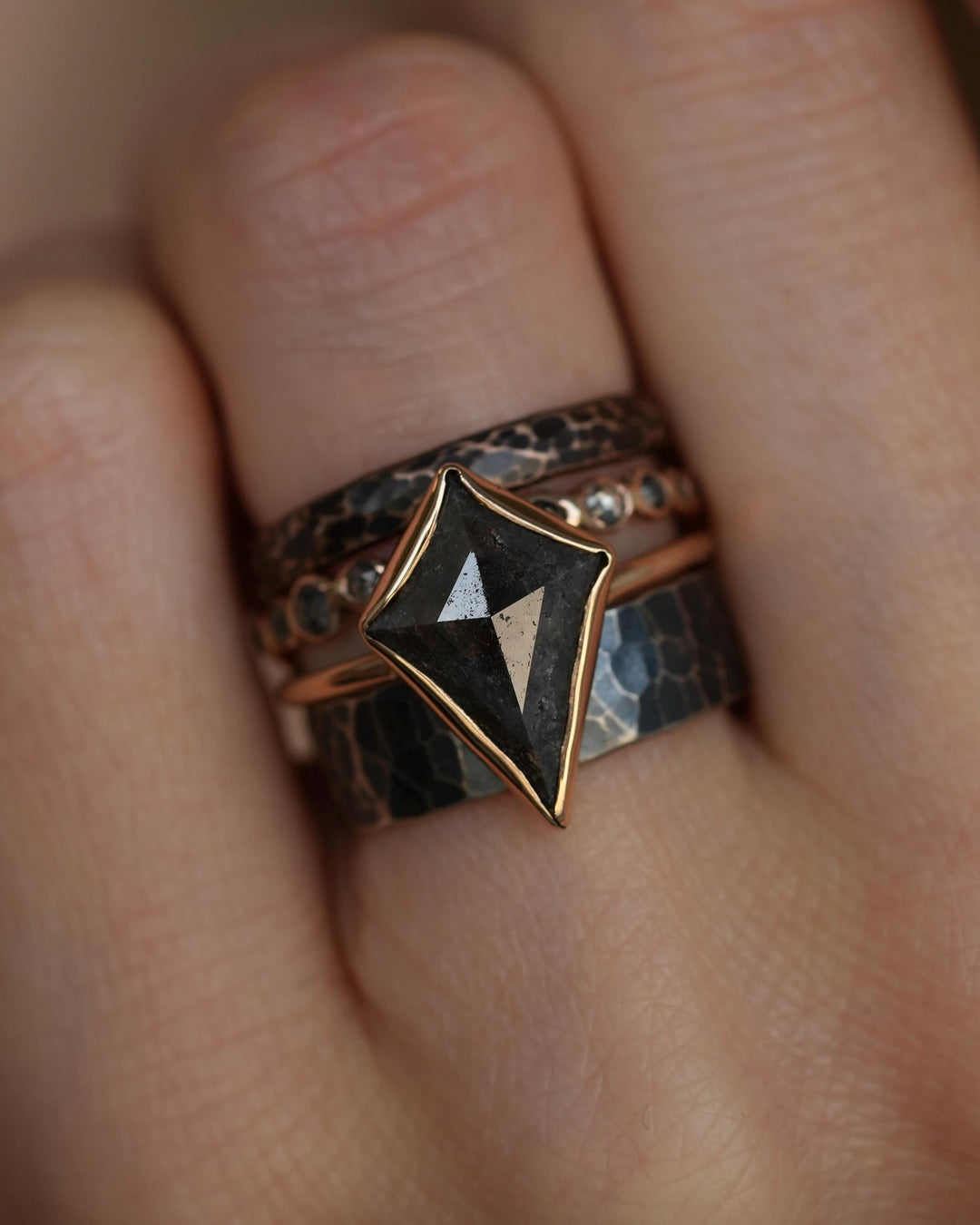 Salt and Pepper Kite Diamond Ring