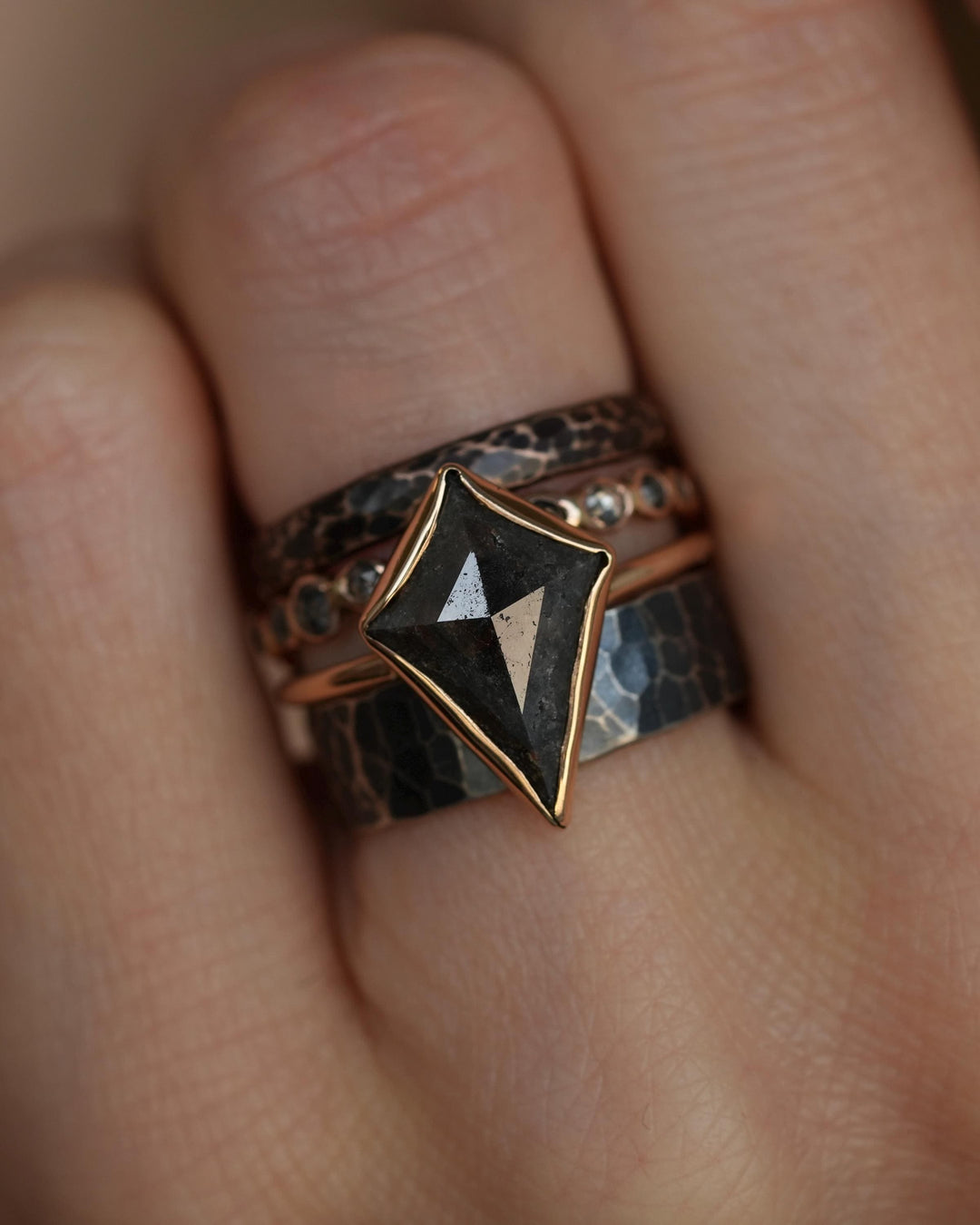 Salt and Pepper Kite Diamond Ring
