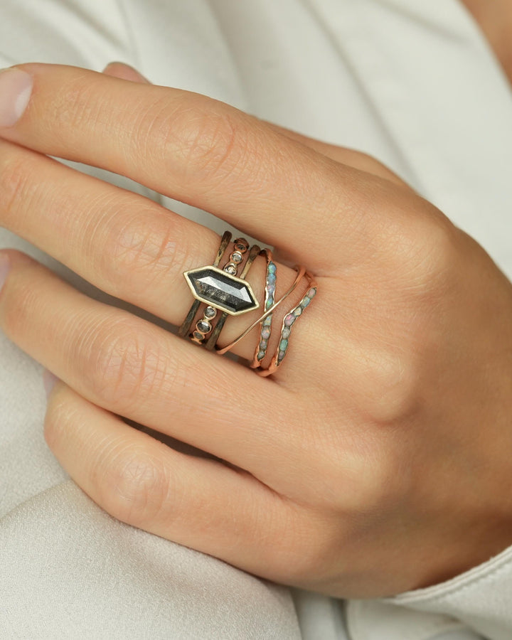 Rustic Yellow Gold Geometric Galaxy Diamond Statement Ring