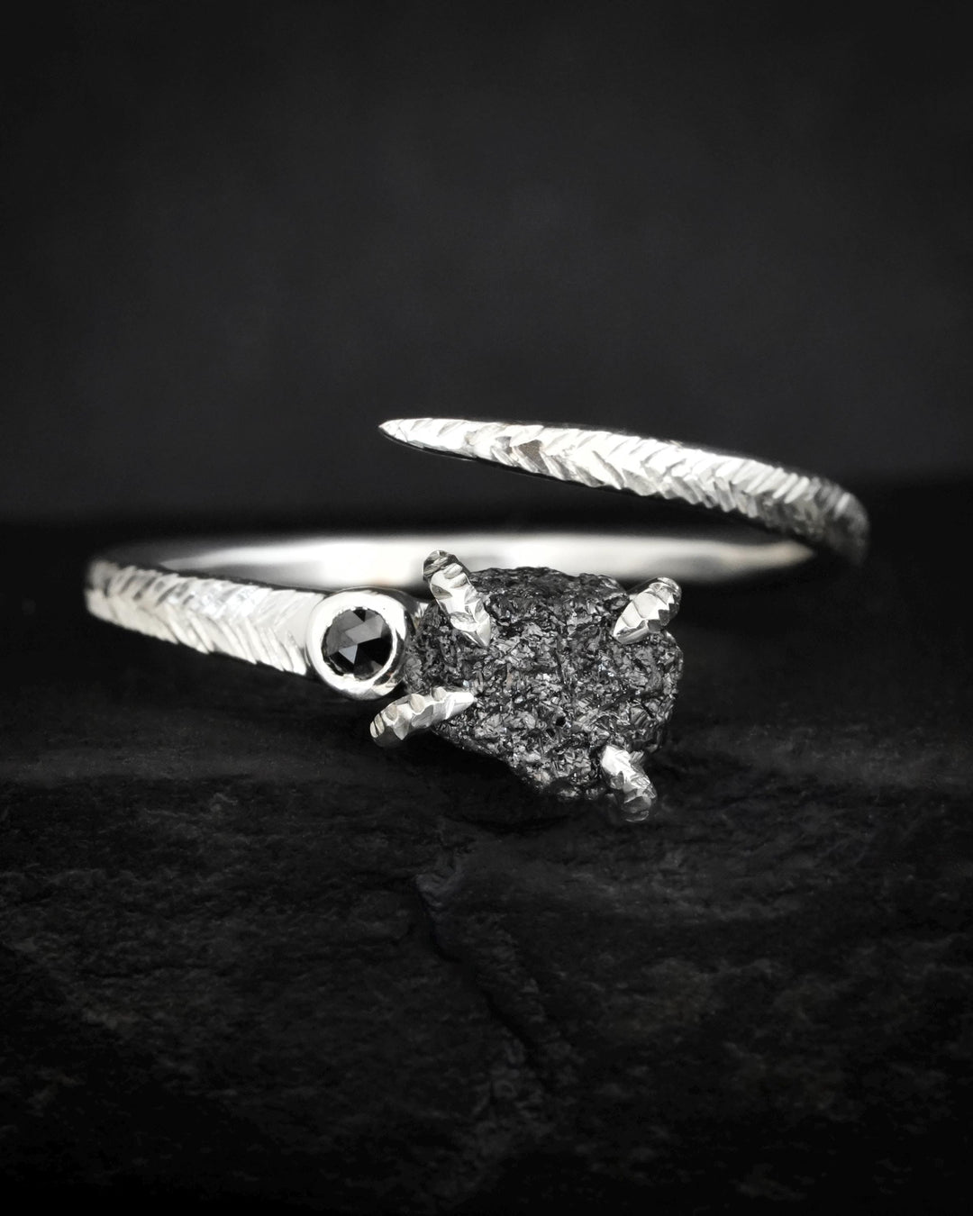 Adjustable Raw Black Diamond Ring