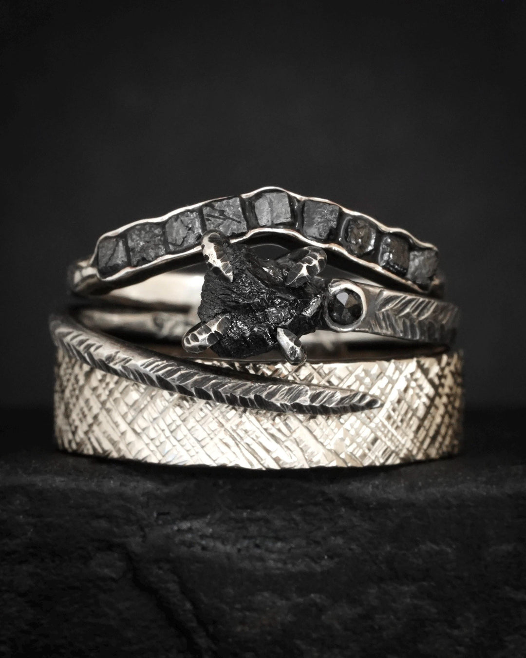 Adjustable Raw Black Diamond Ring