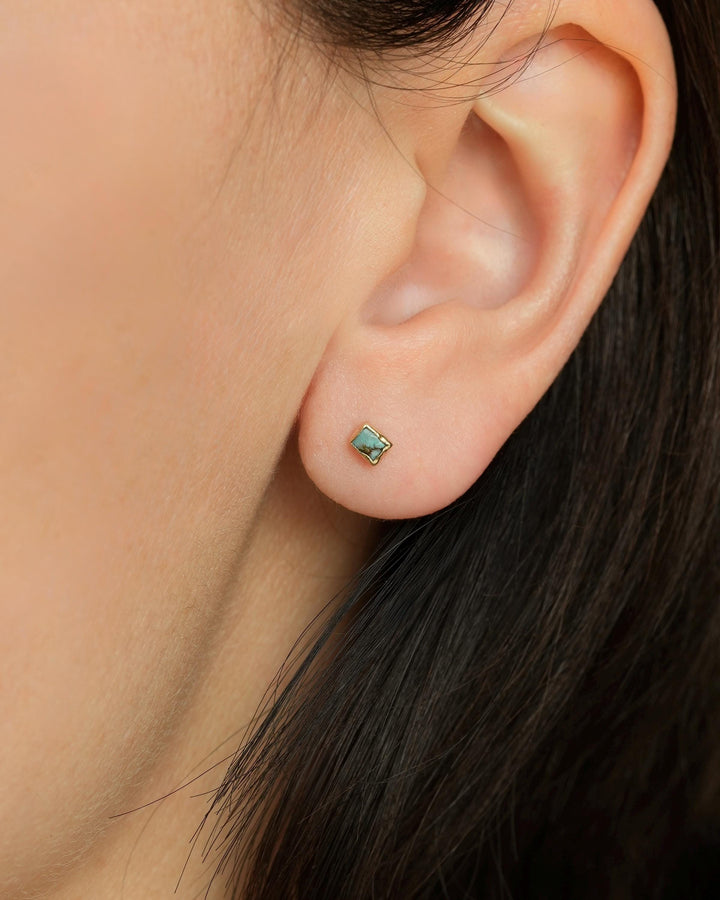 Minimalist Raw Turquoise Gold Studs