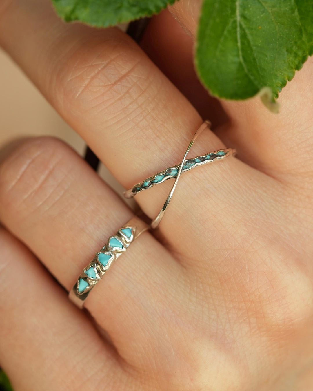 Silver Raw Turquoise X Ring