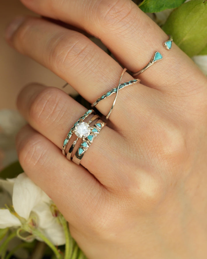 Silver Raw Turquoise X Ring