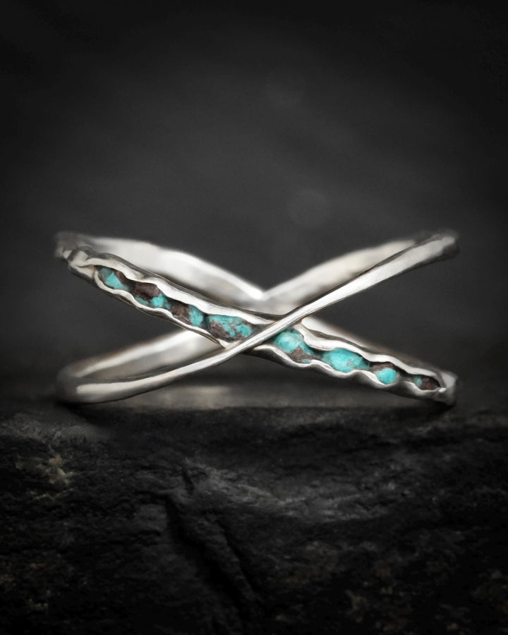 Silver Raw Turquoise X Ring