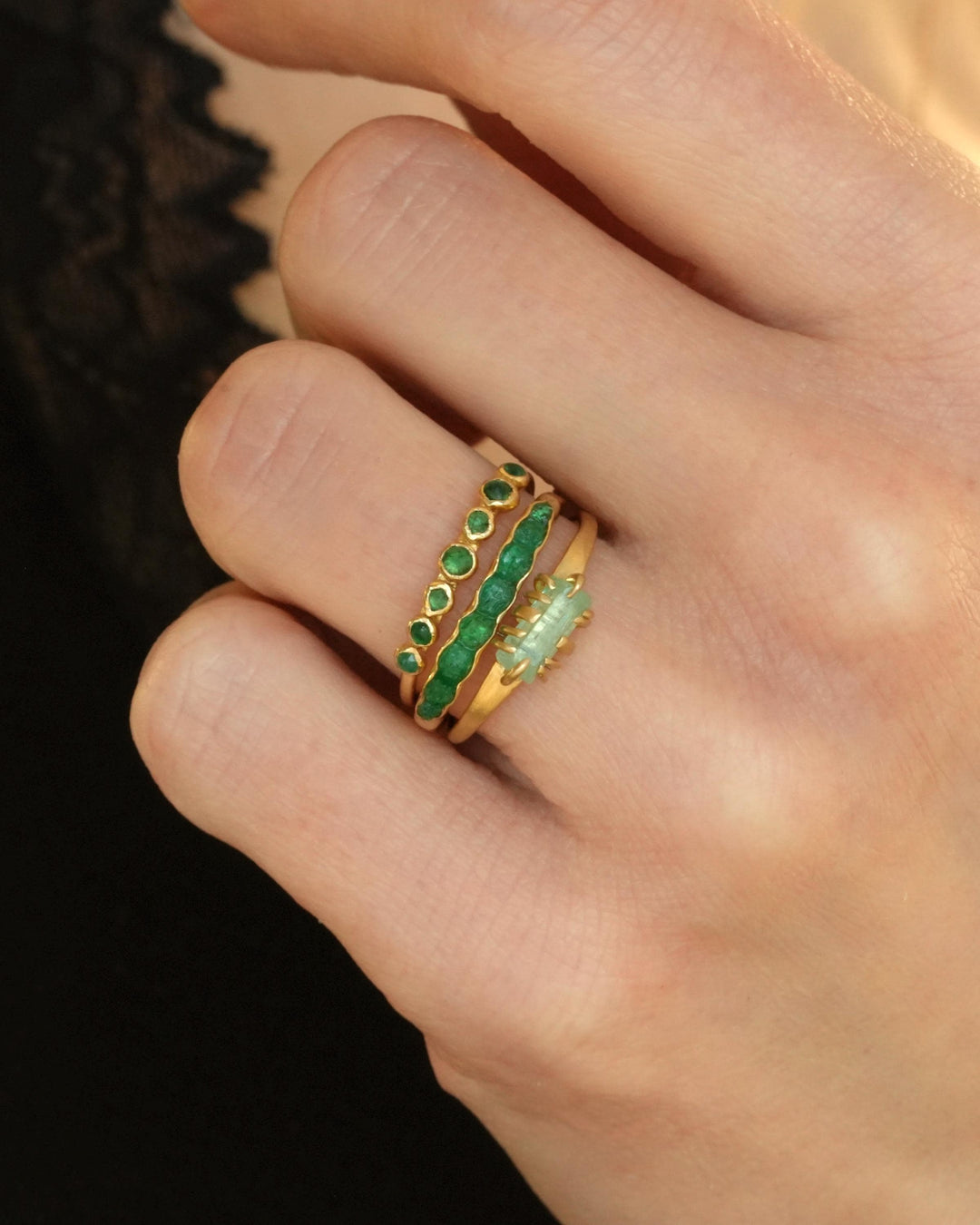 Raw Vivid Green Emerald Band. Solid Gold or Silver Uncut Natural Emerald Everyday Stacking Ring or Unique Wedding Band