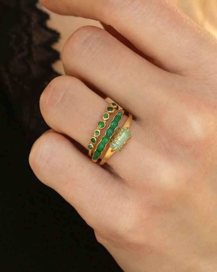 Raw Vivid Green Emerald Band. Solid Gold or Silver Uncut Natural Emerald Everyday Stacking Ring or Unique Wedding Band