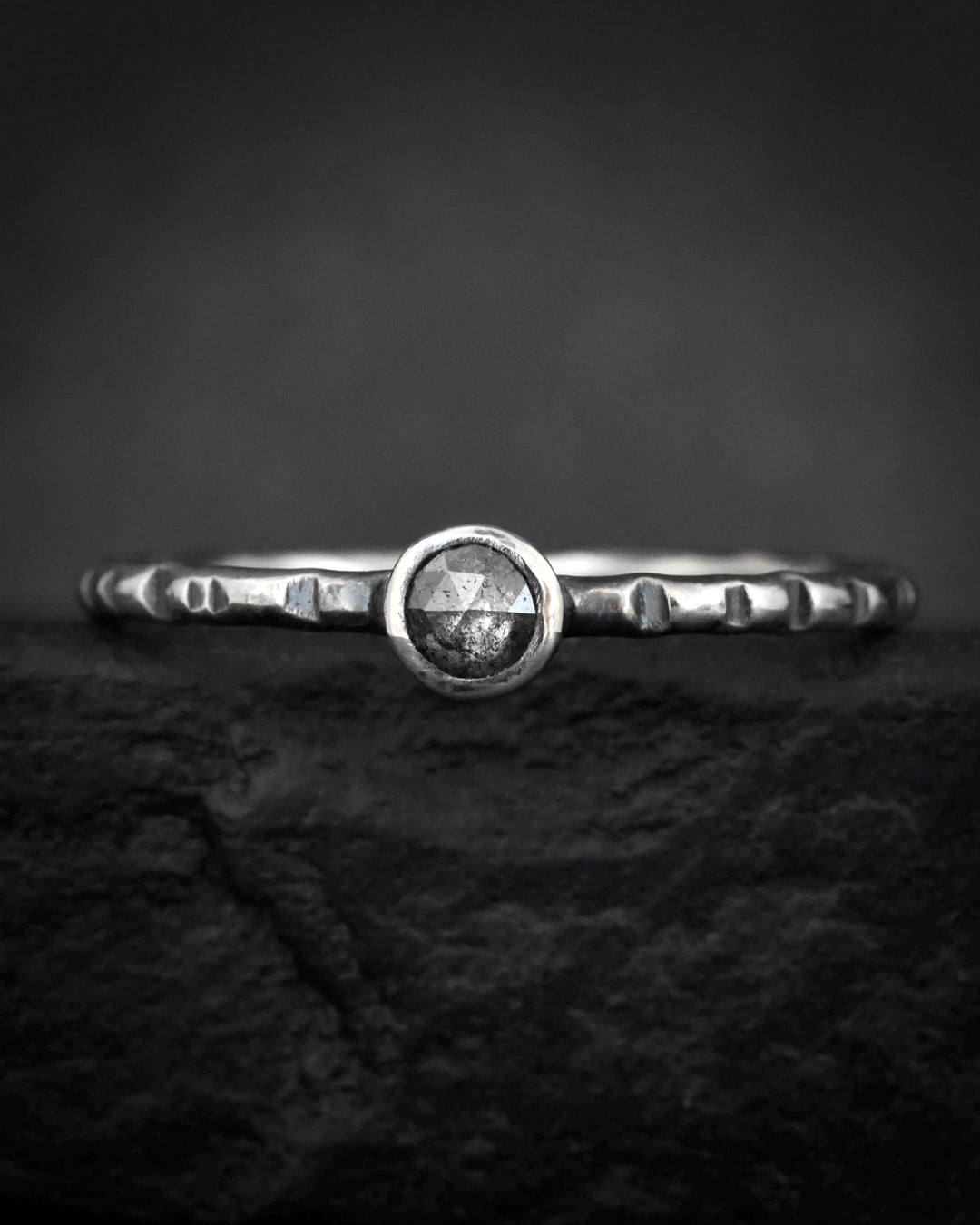 Round Salt and Pepper Diamond Ring
