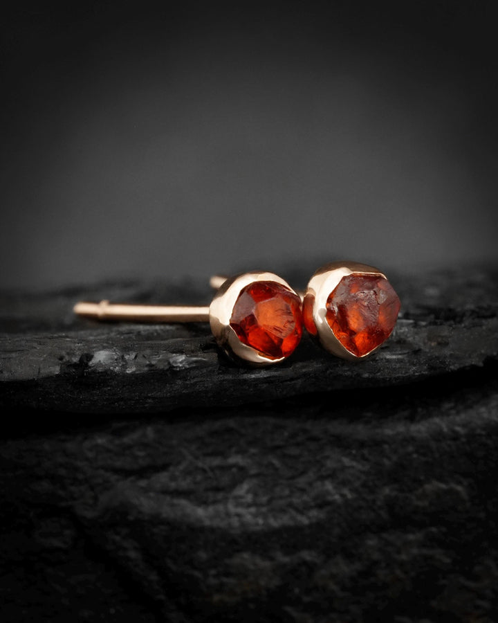 Orange Raw Spessartine Garnet Studs. Natural Tiny Minimalist Uncut Garnet Everyday Stud Earrings