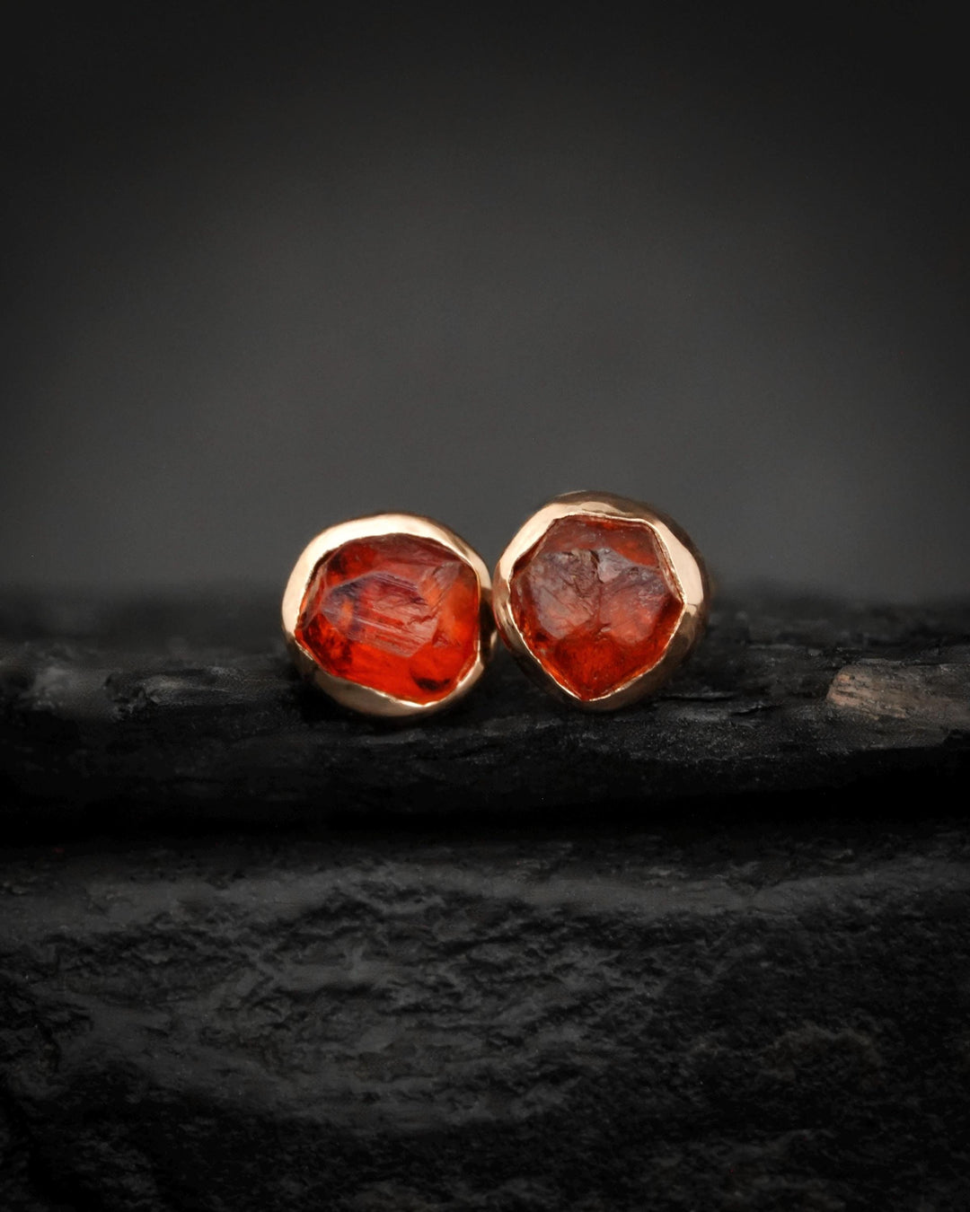 Orange Raw Spessartine Garnet Studs. Natural Tiny Minimalist Uncut Garnet Everyday Stud Earrings
