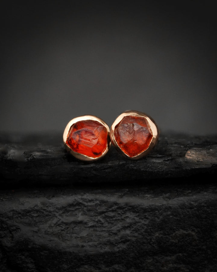 Orange Raw Spessartine Garnet Studs. Natural Tiny Minimalist Uncut Garnet Everyday Stud Earrings