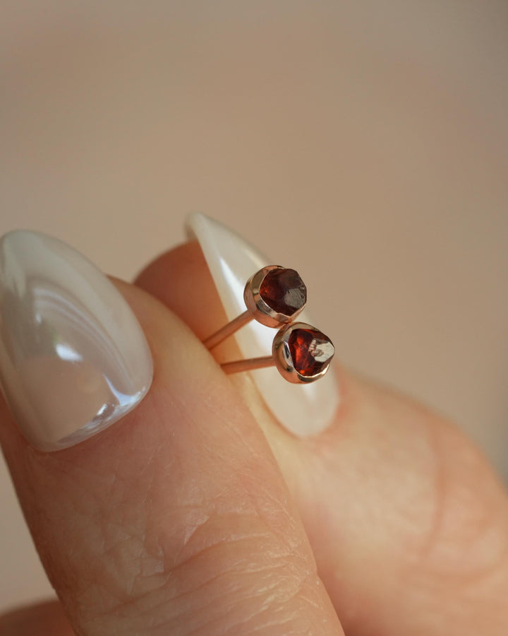 Orange Raw Spessartine Garnet Studs. Natural Tiny Minimalist Uncut Garnet Everyday Stud Earrings