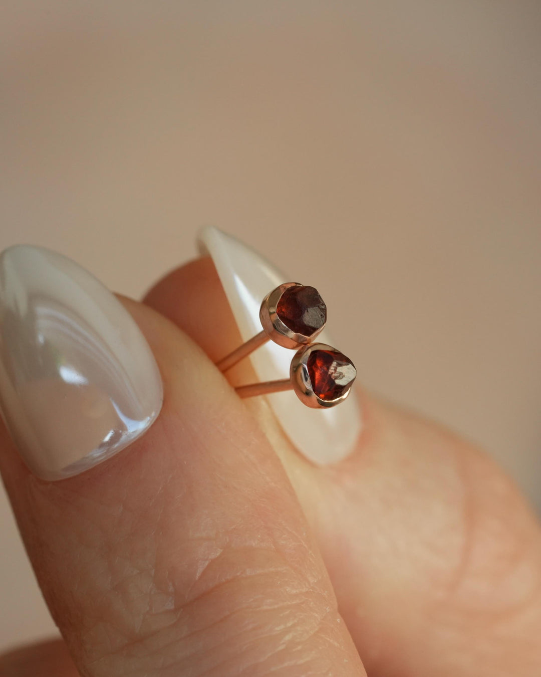 Orange Raw Spessartine Garnet Studs