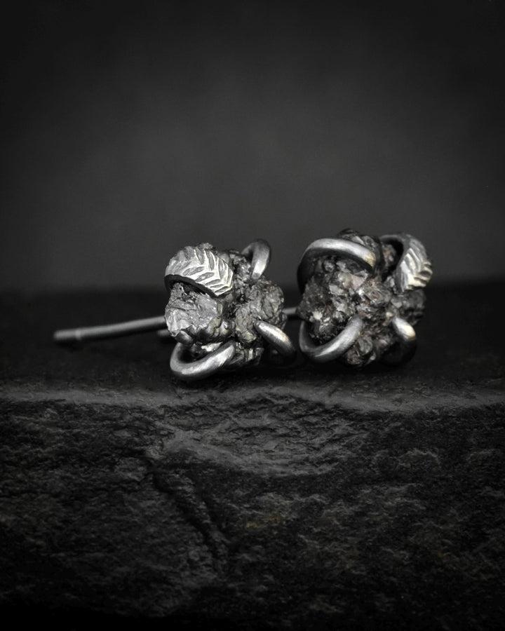 Raw Black Diamond Stud Earrings