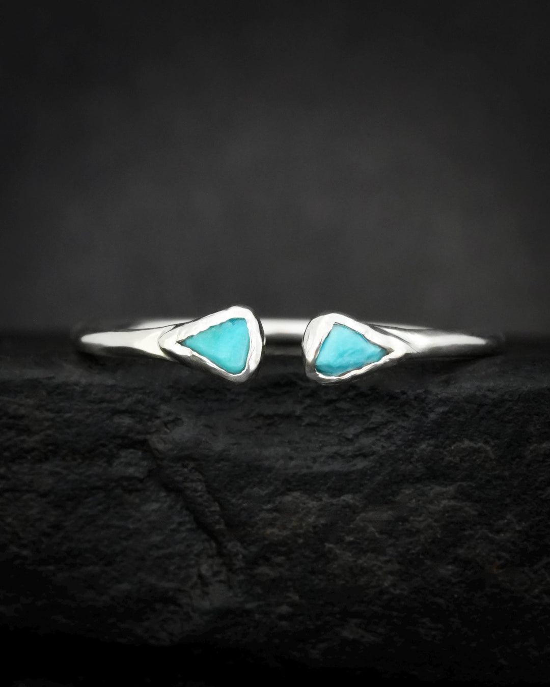 Adjustable Sleeping Beauty Turquoise Ring. Rustic Bohemian Style Natural Triangular Bright Sky Blue Raw Turquoise Open Front Spacer Band